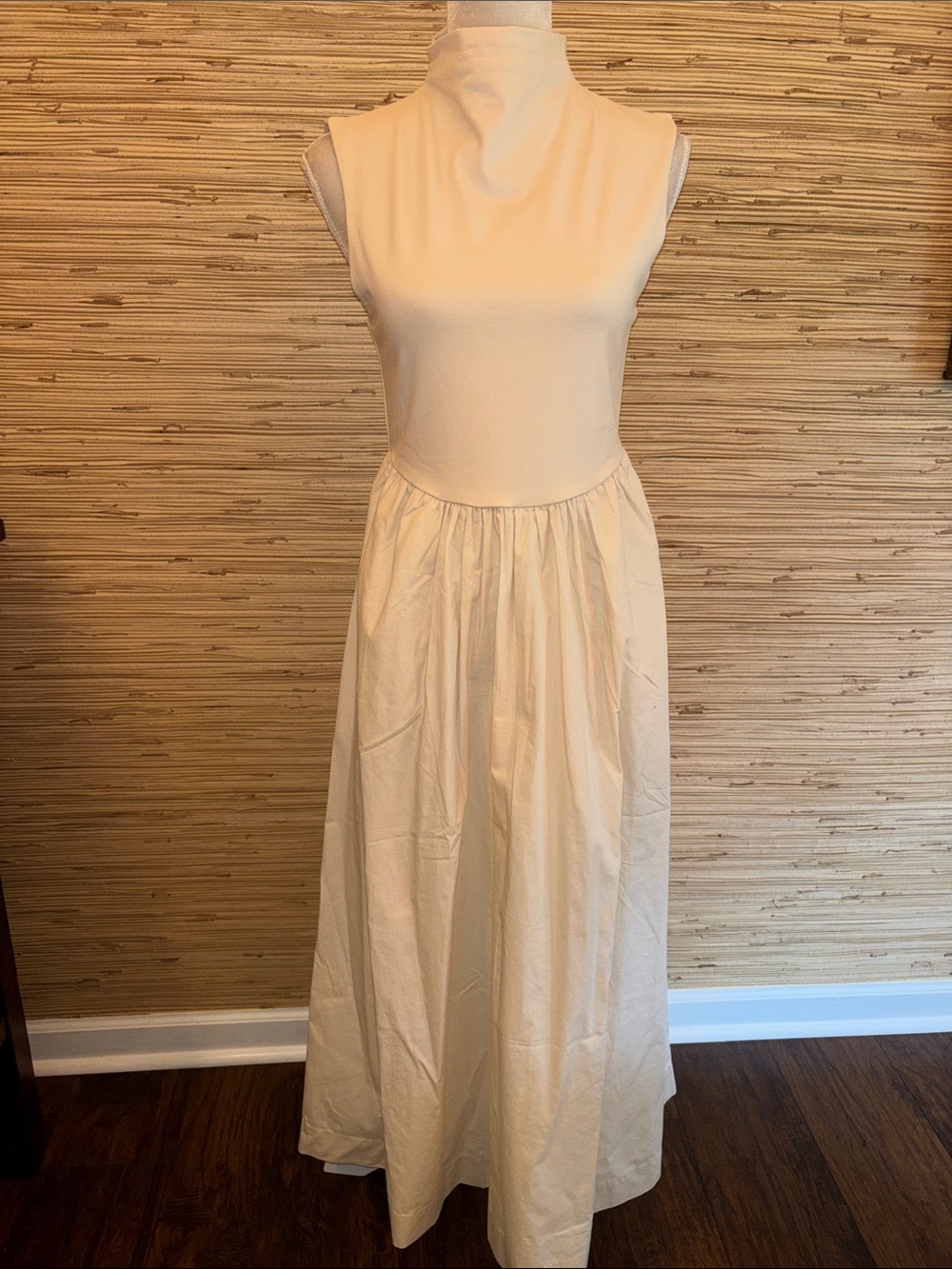J. Crew medium Sleeveless Cream Maxi Dress with High Neck & pockets nwt!